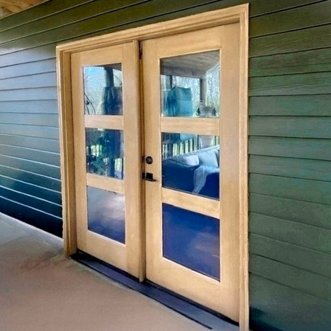 BRIGHTON Modern 3 Lite Clear Glass Wood-Texture Fiberglass Double Door