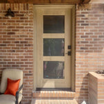 BRIGHTON Modern 3 Lite Frosted Glass Wood-Like Fiberglass Front Door