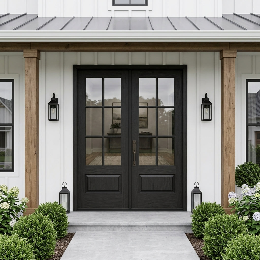 Uintah Modern Farmhouse 6-Lite Fiberglass Double Door | Krosswood