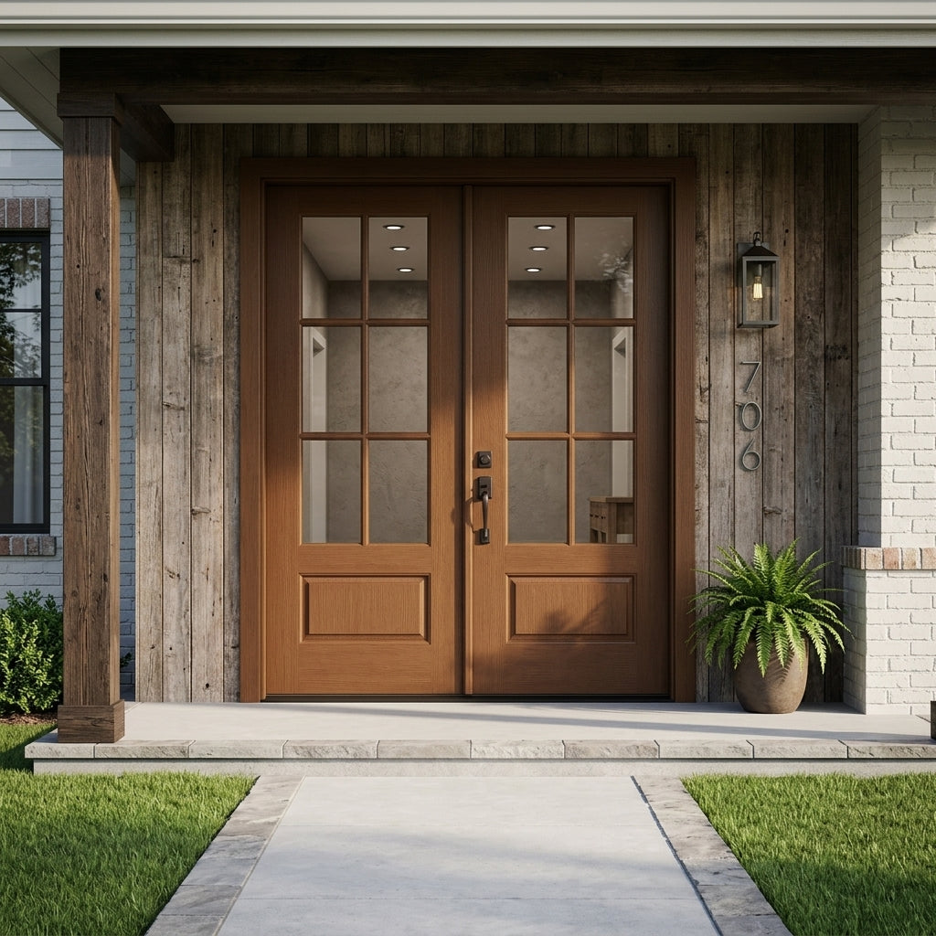 Uintah Modern Farmhouse 6-Lite Fiberglass Double Door | Krosswood