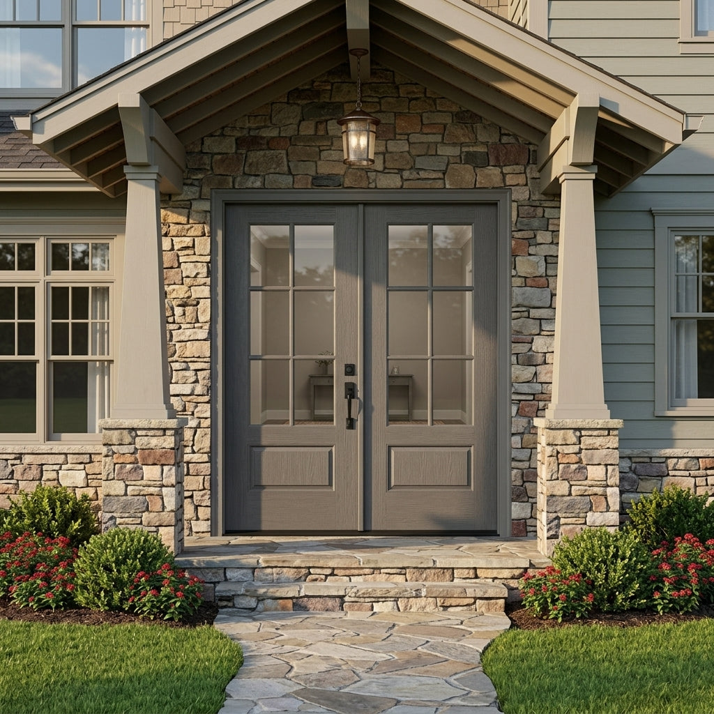Uintah Modern Farmhouse 6-Lite Fiberglass Double Door | Krosswood