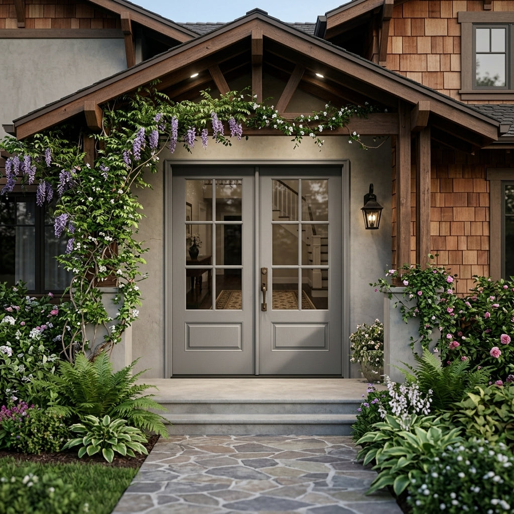 Uintah Modern Farmhouse 6-Lite Fiberglass Double Door | Krosswood
