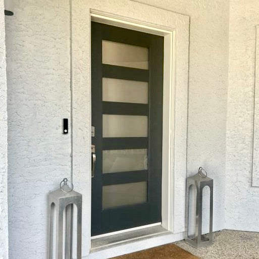 Modern Fiberglass 5 Lite Satin Glass Wood Like Front Door | Krosswood ...