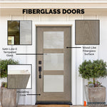 BRIGHTON Modern Fiberglass 3 Lite Satin Glass Double Door