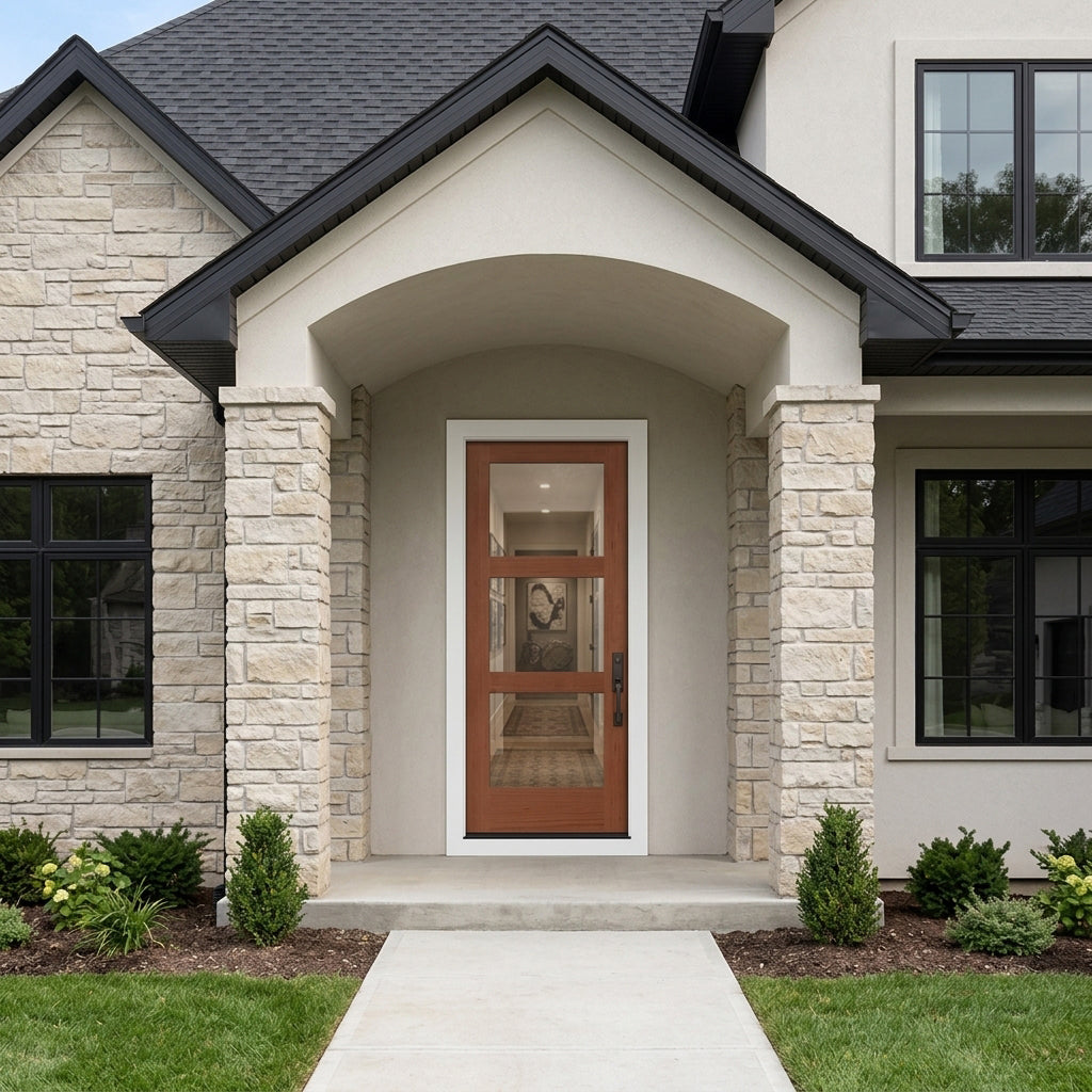 Modern Hemlock 3 Lite Clear Glass Exterior Door | Krosswood Doors