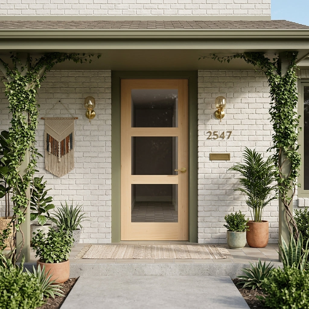 Modern Hemlock 3 Lite Clear Glass Exterior Door | Krosswood Doors
