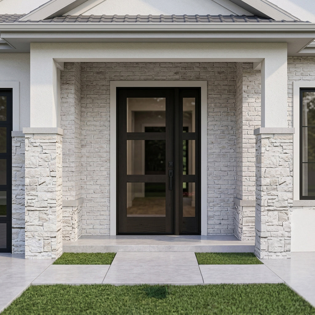 Modern Hemlock 3 Lite Clear Glass Exterior Door | Krosswood Doors