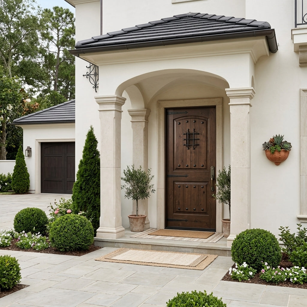 Krosswood Mediterranean Arch Top Knotty Alder Wood Front Door