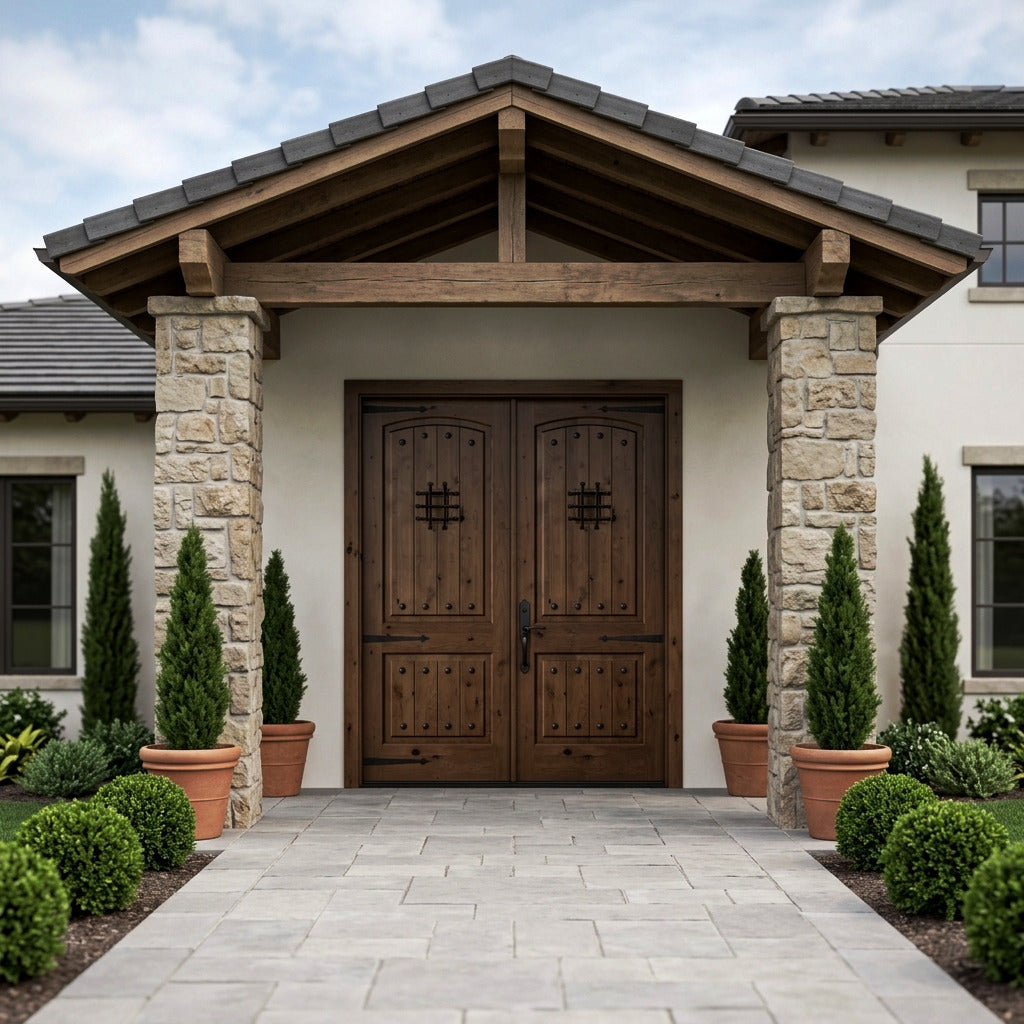 Mediterranean Arch Top Knotty Alder Speakeasy Double Door