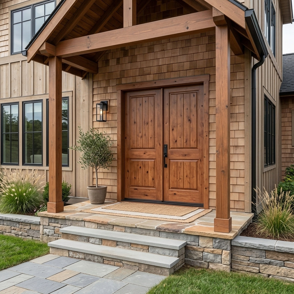 Rustic Knotty Alder V-Groove Exterior Double Door | Krosswood