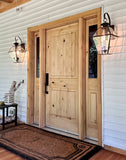 Rustic Knotty Alder 2 Panel Square Top V-Groove Exterior Door