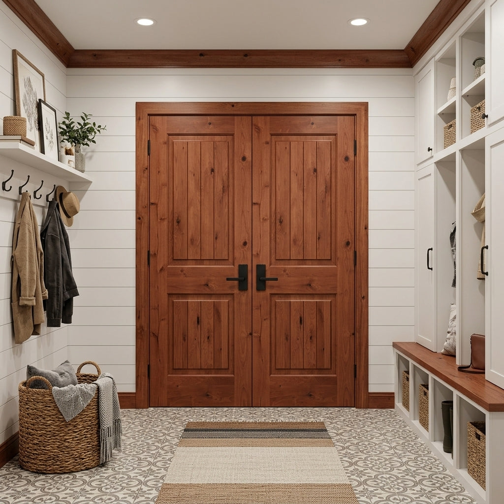 Knotty Alder Square-Top V-Groove Double Door | Krosswood