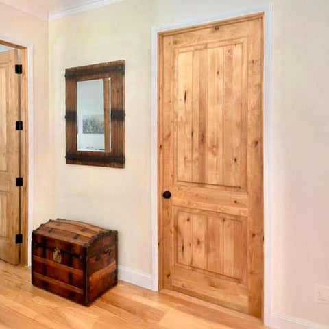 Rustic Knotty Alder Wood Square V-Groove Interior Door