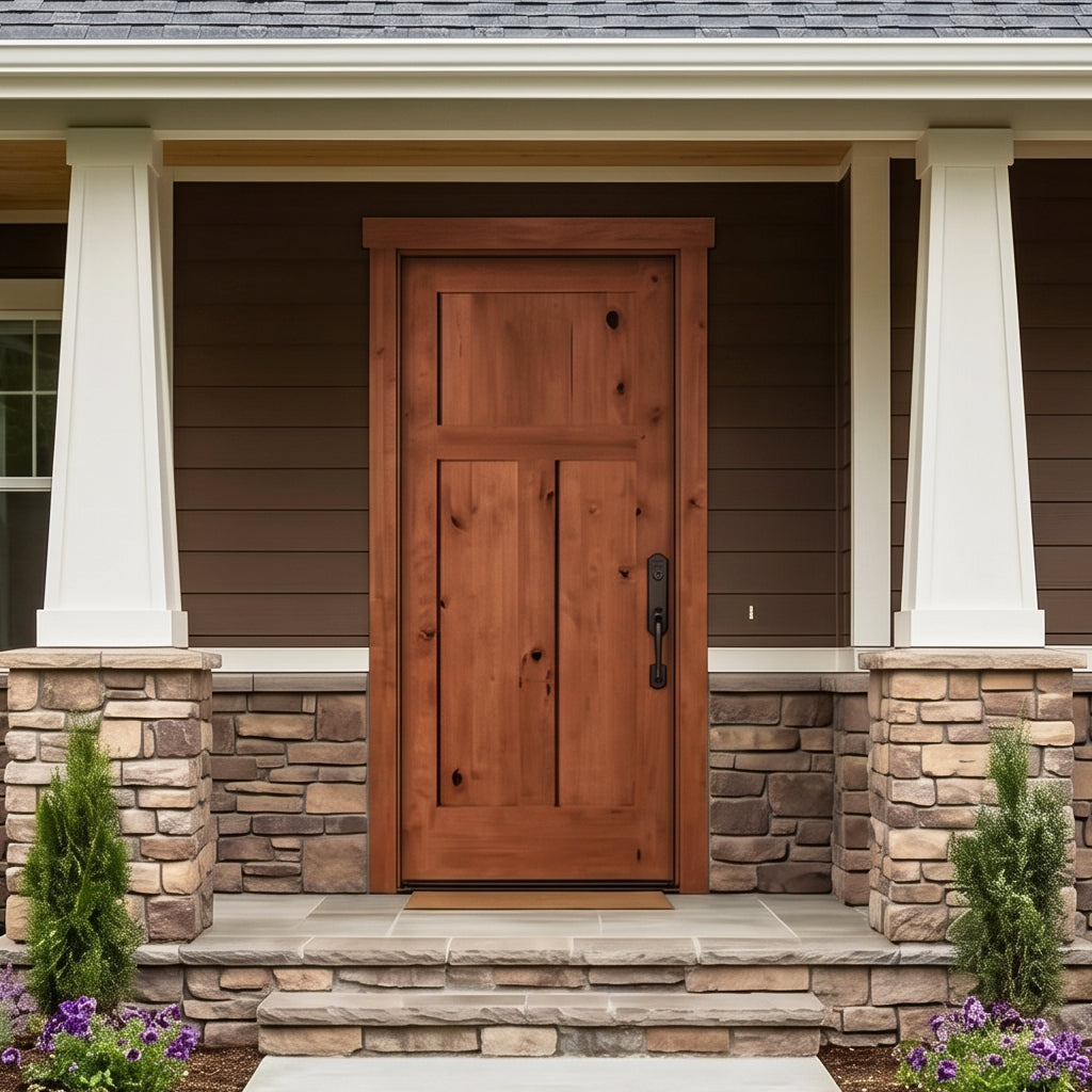 Krosswood Craftsman 3-Panel Knotty Alder Exterior Door – Krosswood