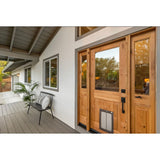 Porte en verre transparent en aulne noueux de ferme moderne avec porte pour chien