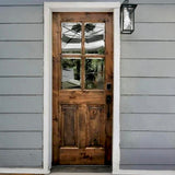 Farmhouse Knotty Alder Wood 4 Lite Glass Window Front Door