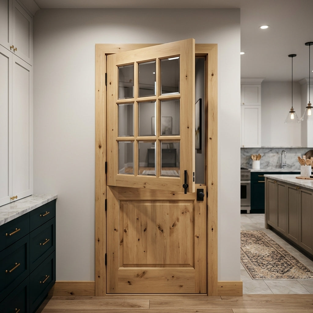 Farmhouse Knotty Alder 9-Lite Glass Interior Dutch Door