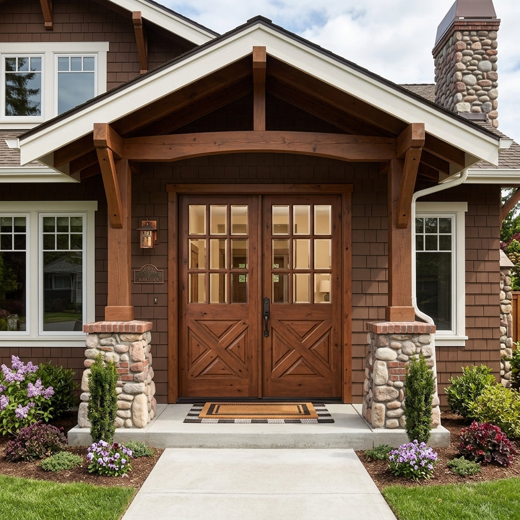 Farmhouse Knotty Alder 9-Lite Exterior Double Door | Krosswood