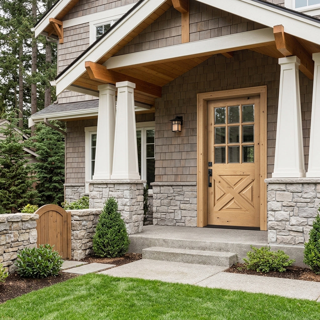 Krosswood Farmhouse Knotty Alder 9 Lite X-Panel Exterior Front