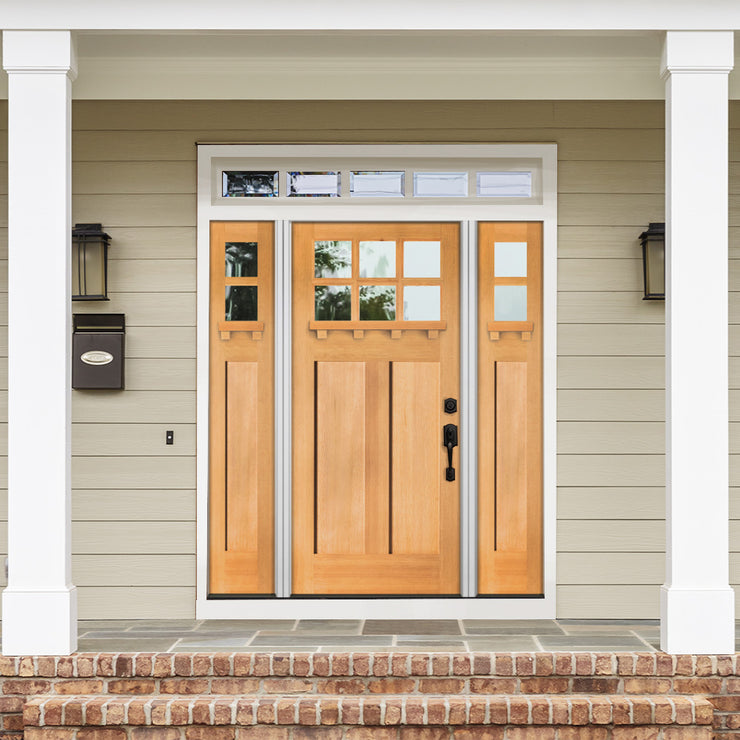 Craftsman 6 Lite Glass Window Wood Door with Dentil Shelf | Krosswood ...
