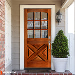 Arch Top Farmhouse 9 Lite Clear Glass X-Panel Wood Front Door
