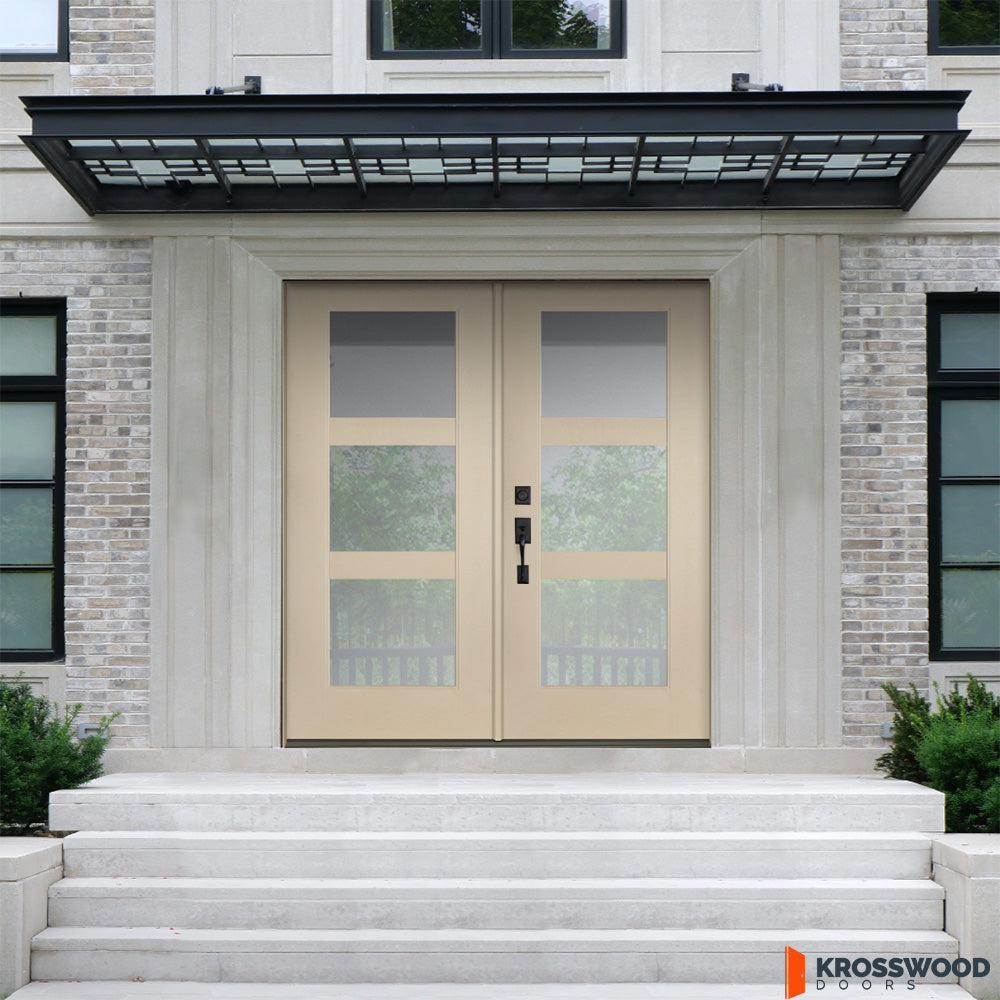 Modern Fiberglass Wood Like Frosted Glass Double Door | Krosswood ...
