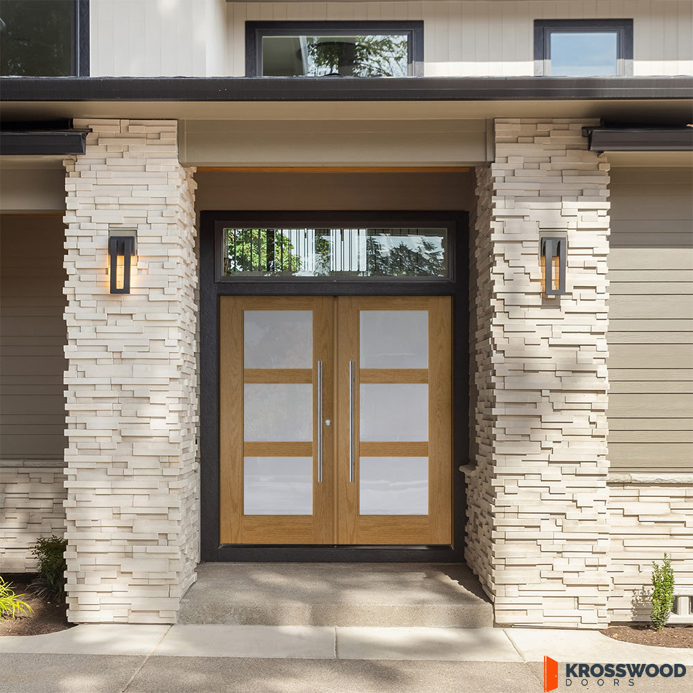 Modern Frosted Glass Faux Pivot Fiberglass Double Door | Krosswood ...