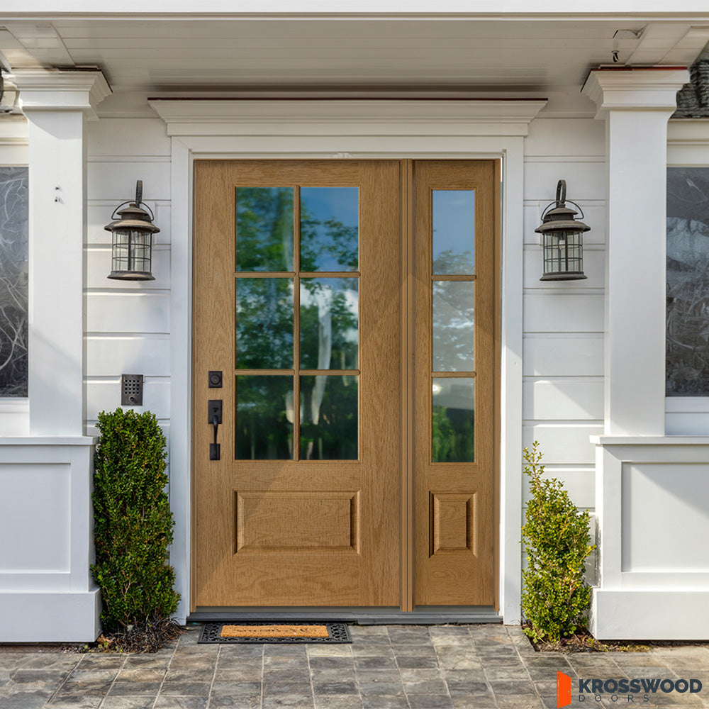 Fiberglass 6 Lite Clear Glass Window Wood-Like Front Door | Krosswood ...