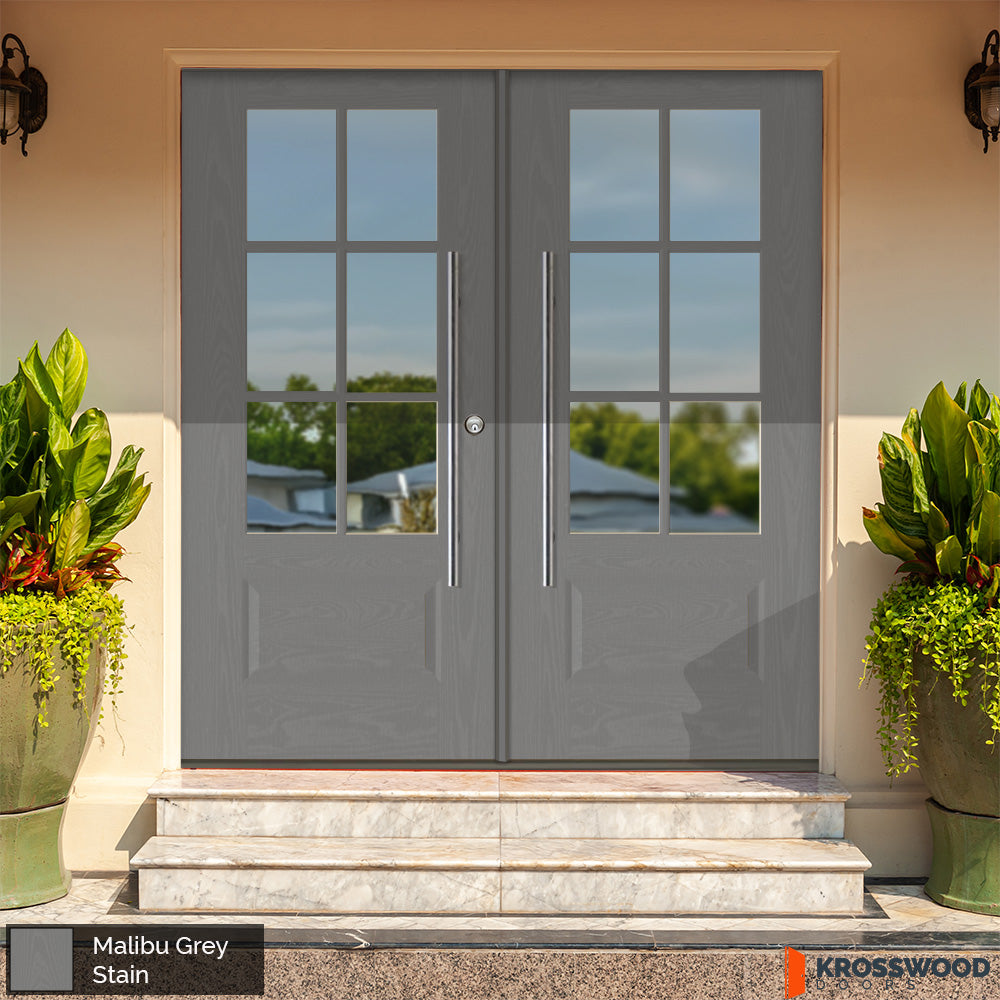 Glass Window Faux Pivot Wood Like Fiberglass Double Door | Krosswood ...