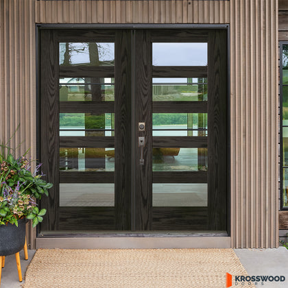 ASCEND Modern Fiberglass 5 Lite Clear Glass Double Door