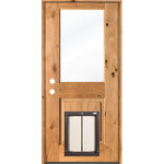 Porte en verre transparent en aulne noueux de ferme moderne avec porte pour chien