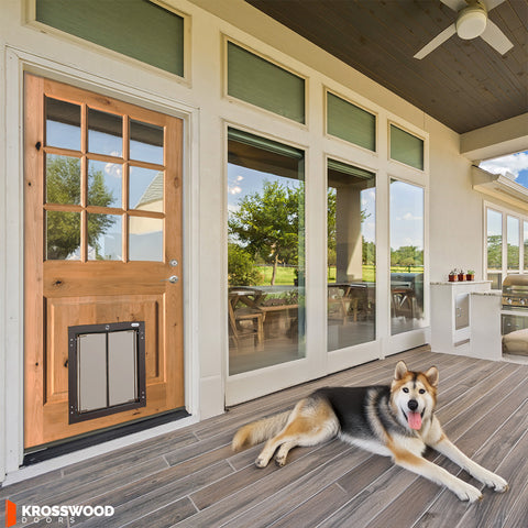 Door With Pre Installed Dog Door Knotty Alder Glass Window