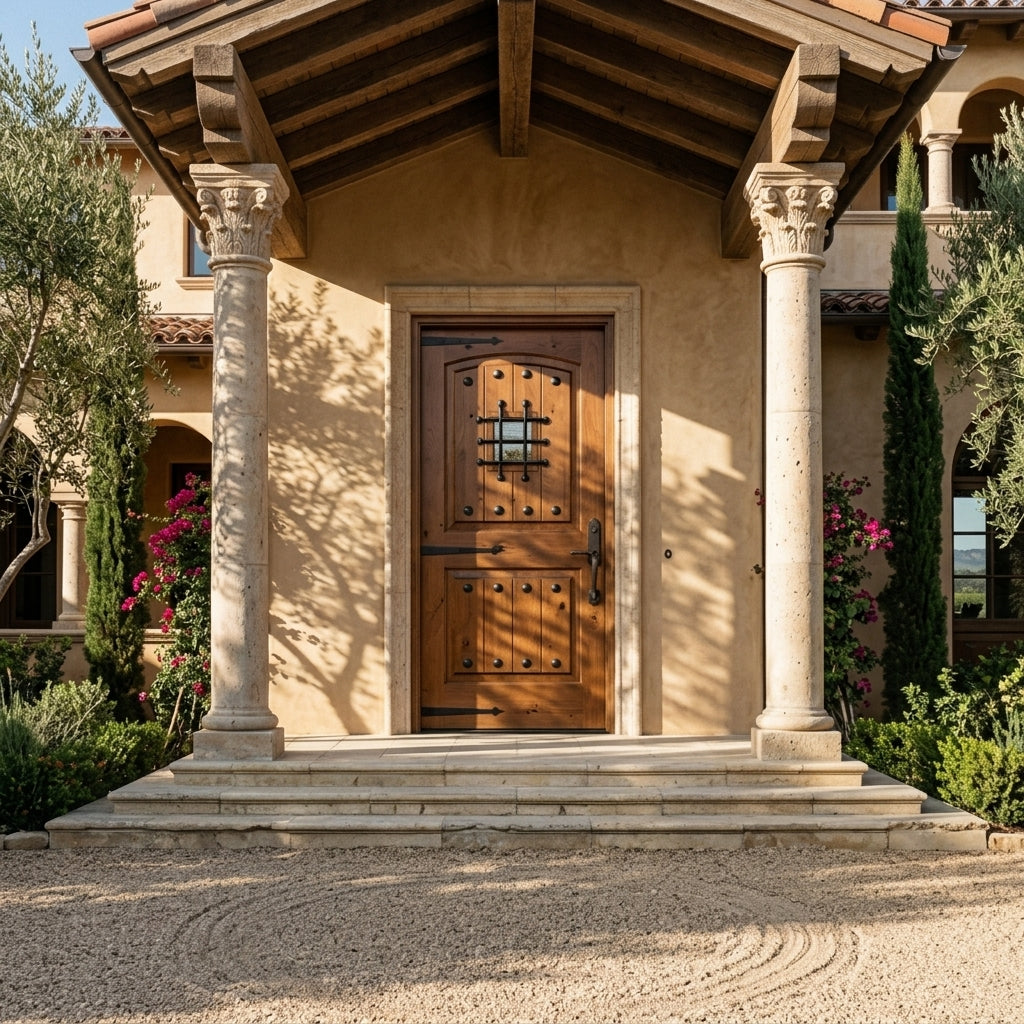 Krosswood Mediterranean Arch Top Knotty Alder Wood Front Door
