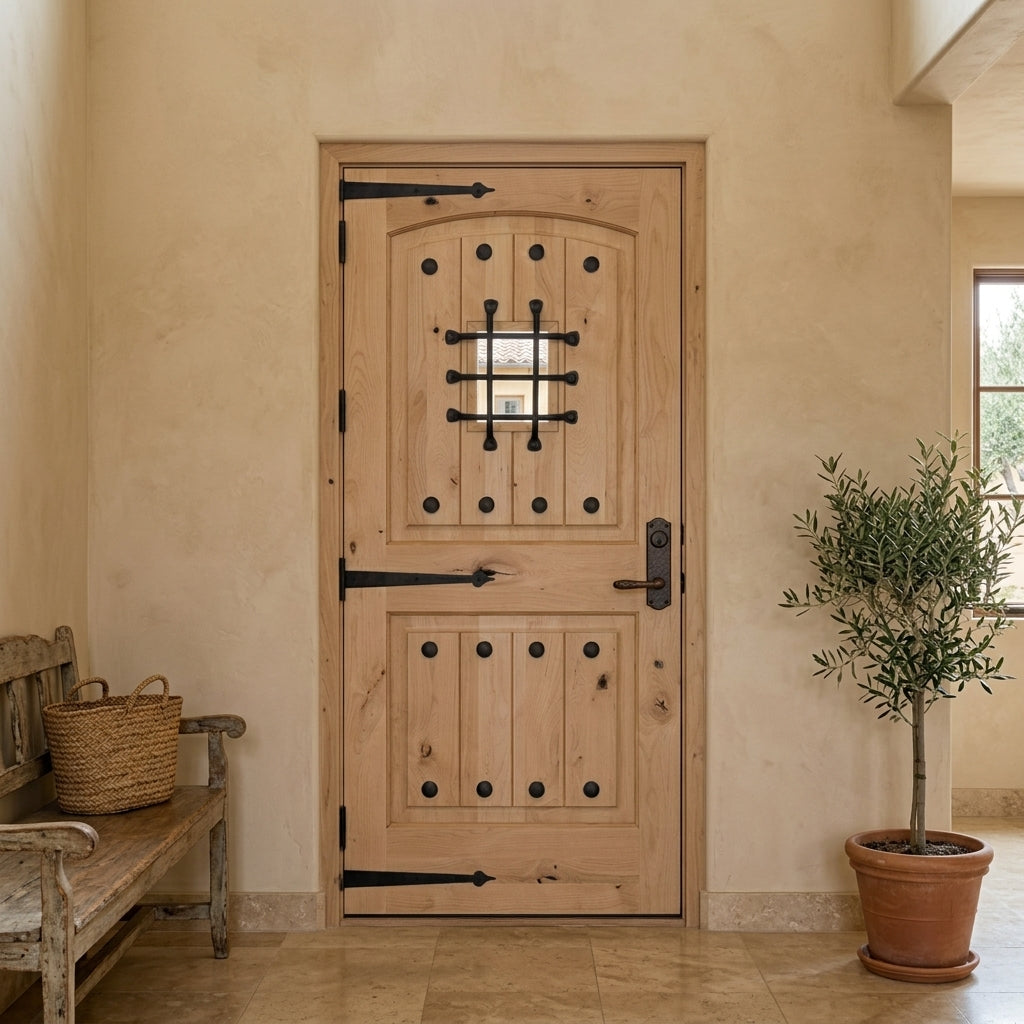 Krosswood Mediterranean Arch Top Knotty Alder Wood Front Door