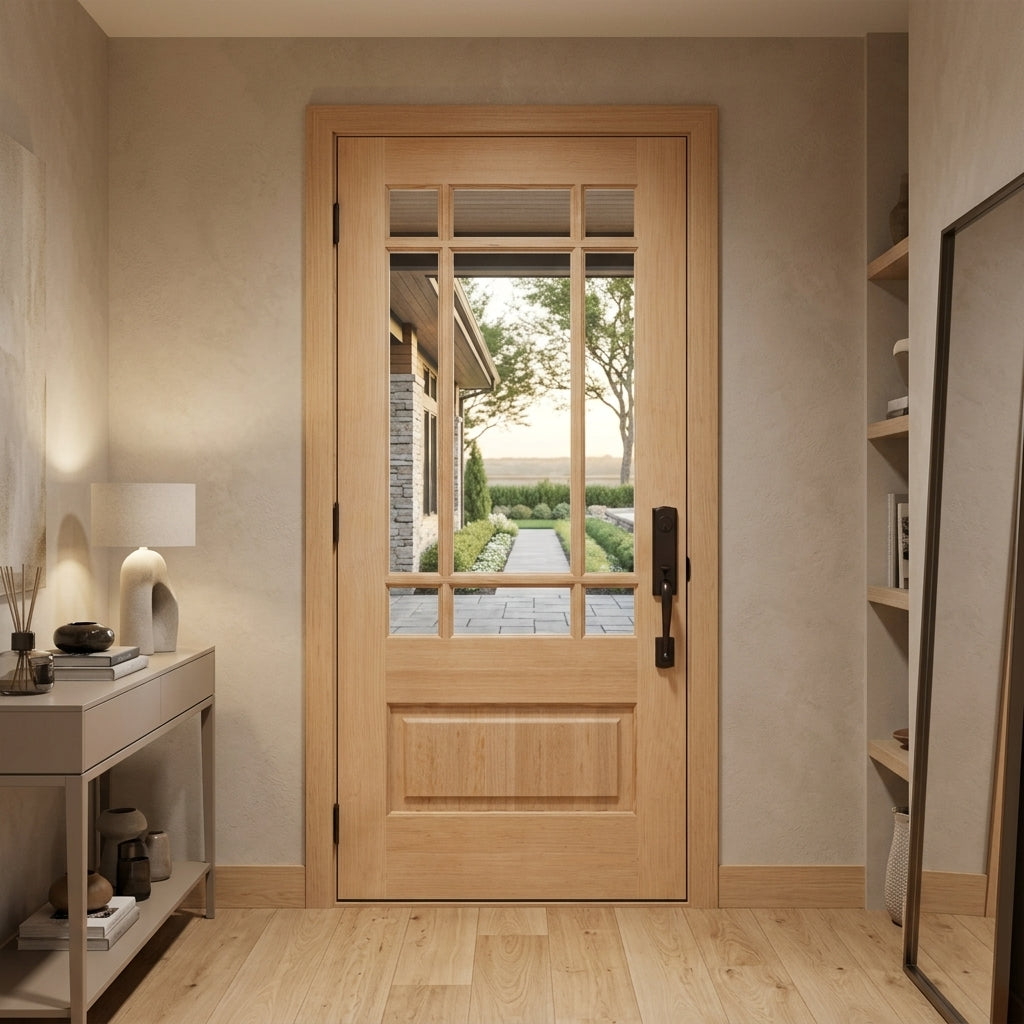 Modern Farmhouse 9 Lite Hemlock Wood Front Door | Krosswood Doors