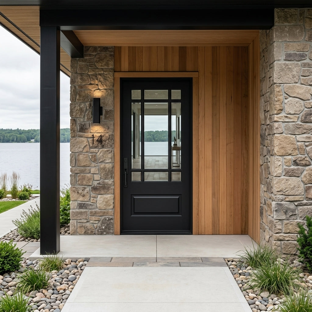 Modern Farmhouse 9 Lite Hemlock Wood Front Door | Krosswood Doors
