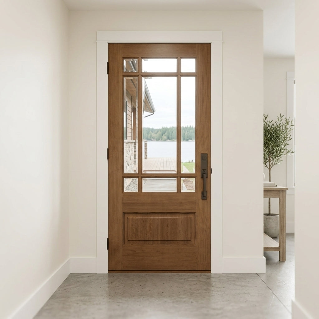 Modern Farmhouse 9 Lite Hemlock Wood Front Door | Krosswood Doors