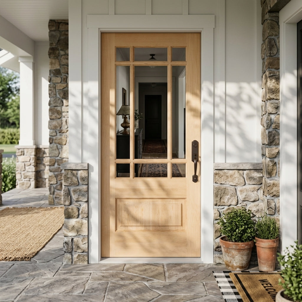 ロンウッド　スライドオンディスIII 95/600 Modern Farmhouse 9 Lite Hemlock Wood Front Door | Krosswood Doors