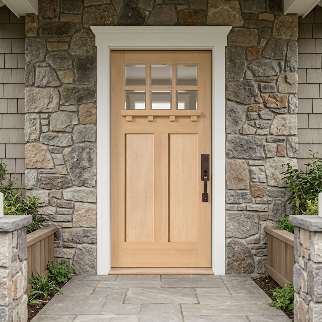 Craftsman 6 Lite Glass Window Wood Door with Dentil Shelf