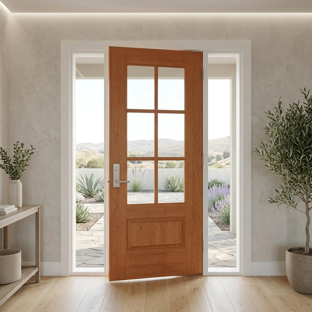 ガラス扉900x350x1200 Fiberglass 6 Lite Clear Glass Window Wood-Like Front Door