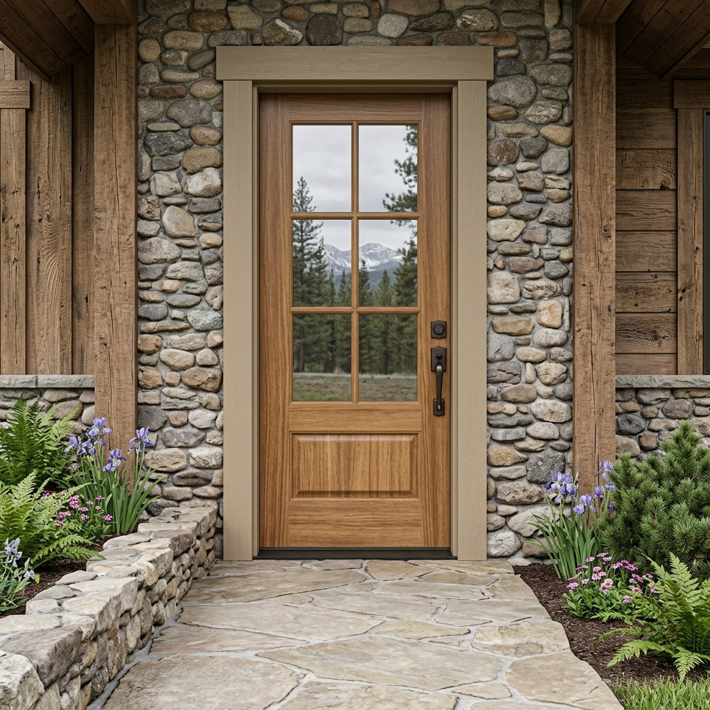 Uintah 6-Lite Wood-Texture Fiberglass Front Door | Krosswood