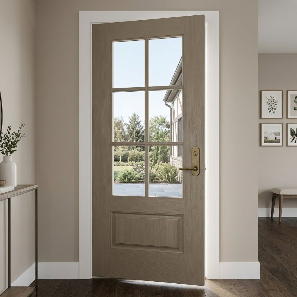 ガラス扉900x350x1200 Farmhouse Knotty Alder 9 Glass X-Panel Wood Double Door