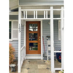 BRIGHTON Modern 3 Lite Clear Glass Wood-Texture Fiberglass Front Door