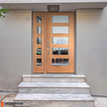 ASCEND Modern Fiberglass 5 Lite Clear Glass Exterior Door - Krosswood