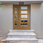 ASCEND Modern Fiberglass 5 Lite Clear Glass Exterior Door - Krosswood