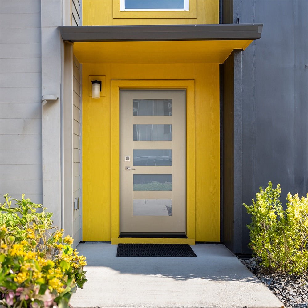 ASCEND Modern Fiberglass 5 Lite Satin Glass Exterior Door - Krosswood