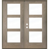 BRIGHTON Modern Fiberglass 3 Lite Clear Glass Double Door - Krosswood