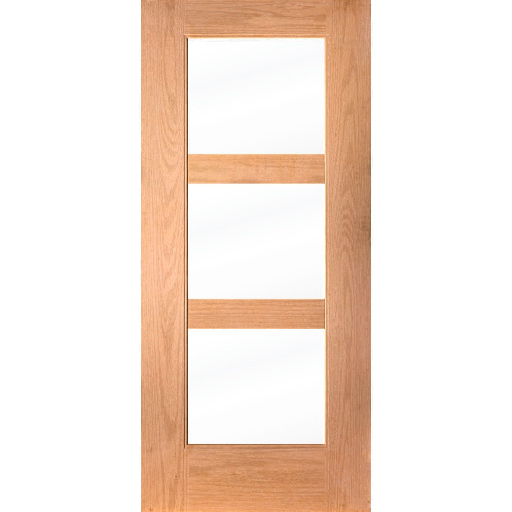 BRIGHTON Modern Fiberglass 3 Lite Clear Glass Exterior Door - Krosswood