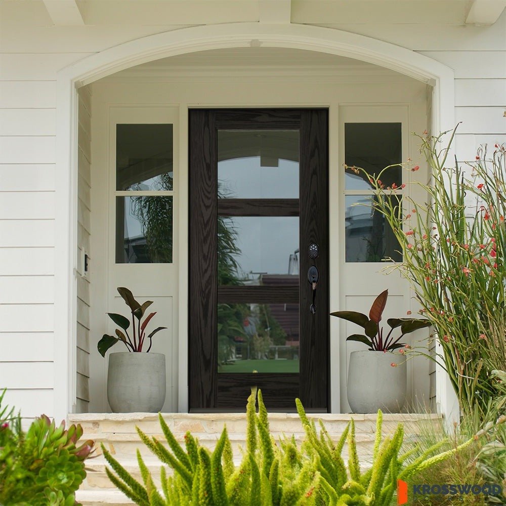 BRIGHTON Modern Fiberglass 3 Lite Clear Glass Exterior Door - Krosswood