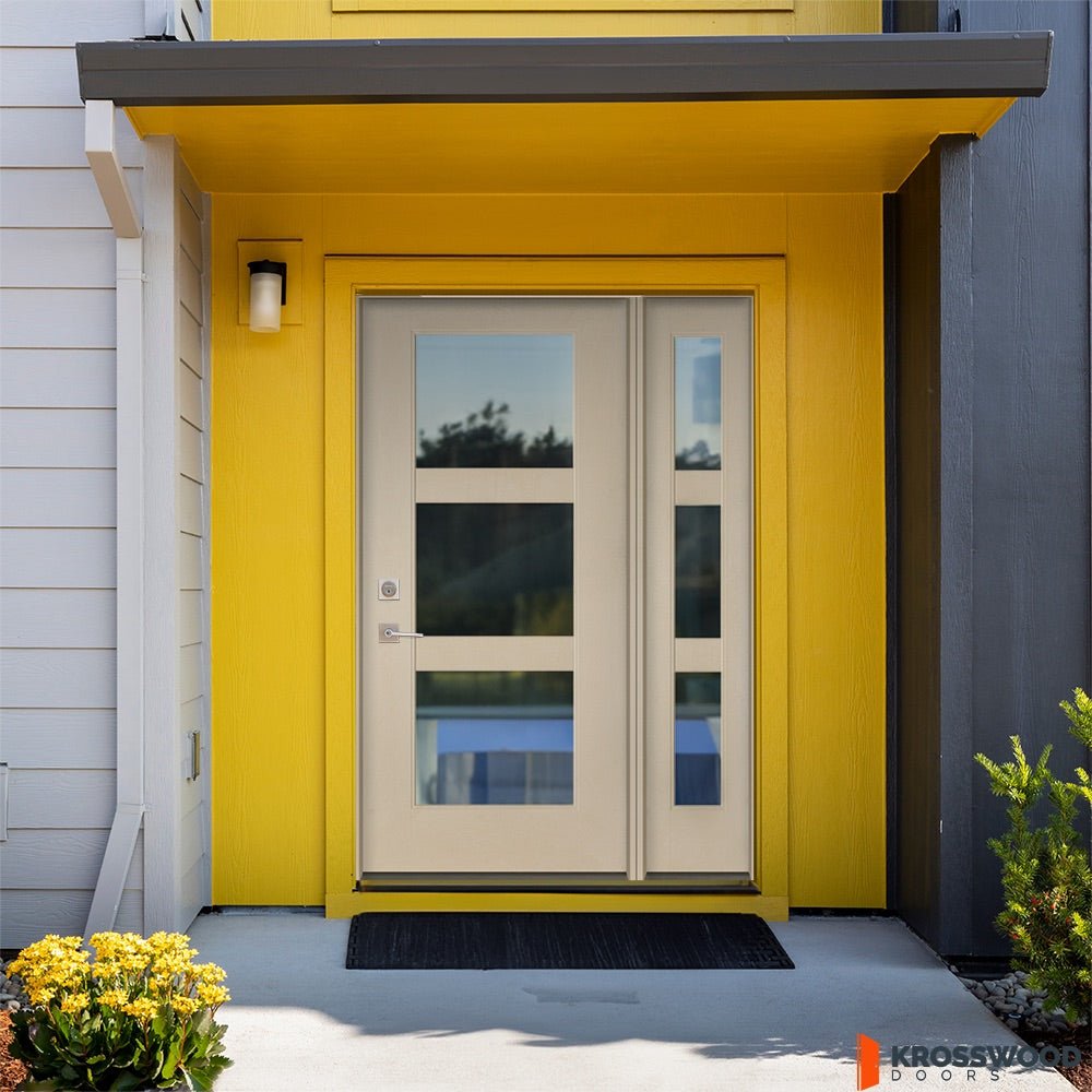 BRIGHTON Modern Fiberglass 3 Lite Clear Glass Exterior Door - Krosswood